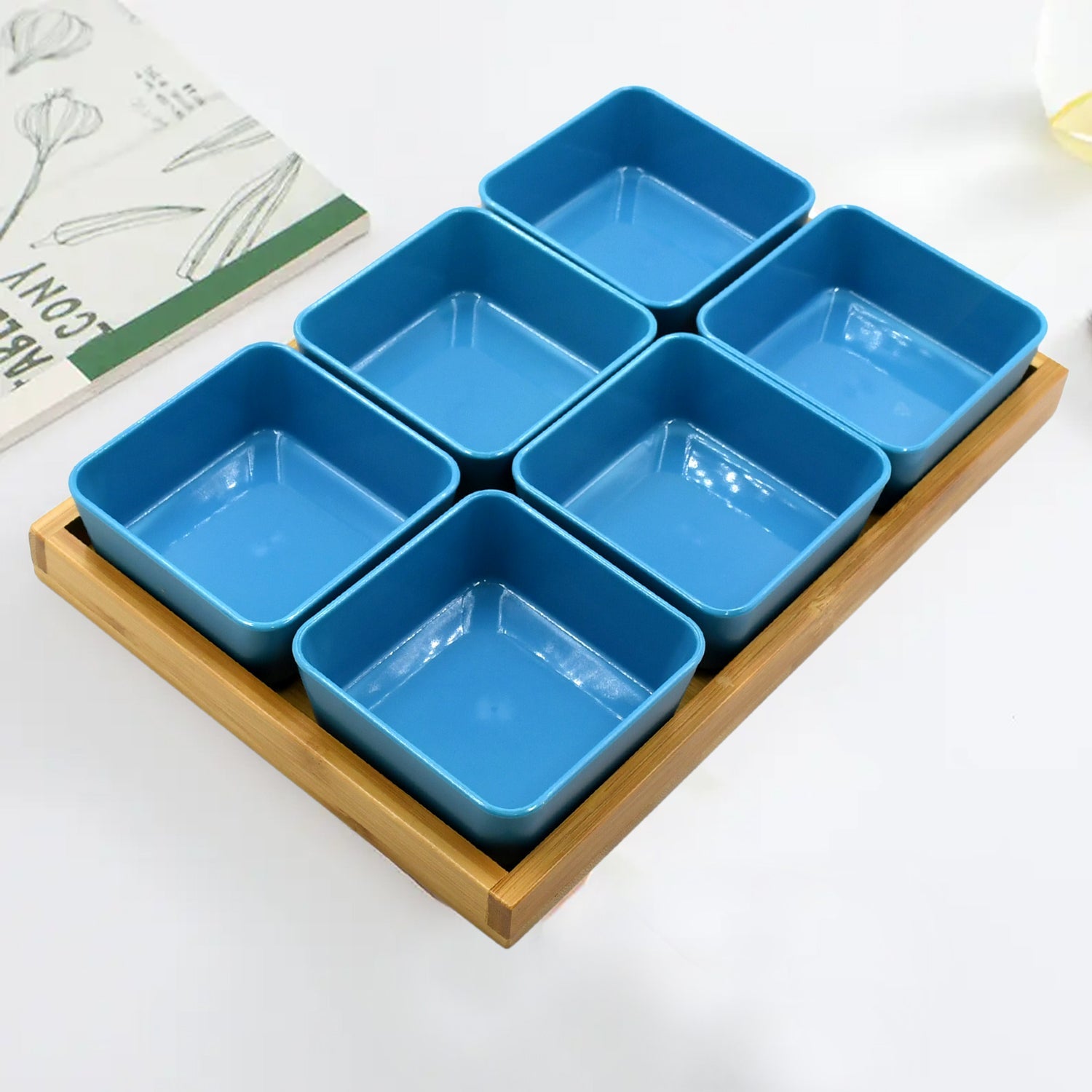 5327 Tapas and Sauces Bowls Brand New Porcelain Compartment Tray, Fresh Fruit Tray, Dried Fruit, Large Snack Tray with Tray (6pc) DeoDap 5327 Tapas and Sauces Bowls Brand New Porcelain Compartment Tray, Fresh Fruit Tray, Dried Fruit, Large Snack Tray with Tray (6pc) DeoDap